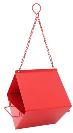 Fdit Wetterfestes Vogelfutterhaus mit Großem Fassungsvermögen, Stabiles Hängendes Vogelfutterhaus aus Eisen für die Gartendekoration, Bequemer Futterplatz mit Stangen (Rot)