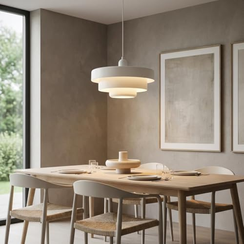 BARCELONA LED Lámpara Colgante MACARRON Blanco de 3 Niveles, Metal Hierro, Estilo Bauhaus Minimalista, Diseño Indirecto No Deslumbrante, Clásica Vintage Moderna y Lujo Contemporáneo E27