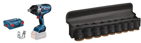 Bosch Professional 18V System BITURBO Akku Drehschlagschrauber GDS 18V-1050 H (inkl. L-BOXX-Einlage, L-BOXX, ohne Akku/Ladegerät) + 9x PRO Impact Steckschlüsseleinsatz-Set (63 x 56 mm, Zubehör)