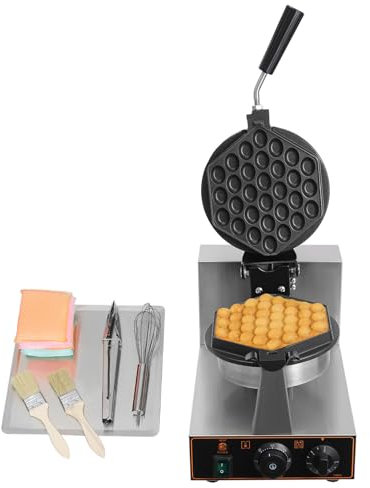 Fridgestea Bubble Waffle Maker, Hong Kong Style Non-stick Egg Waffle Maker, 1300W Commercial Waffle Machine for Cafe Restaurant Kitchen, 50-300℃ Temp Adjustable, 180° Rotating, 0-5Mins Timing