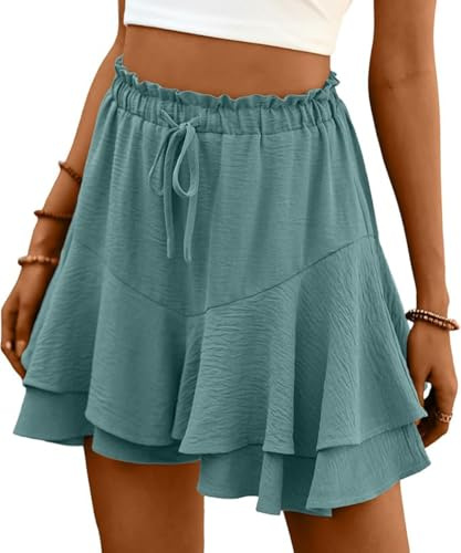ABINGOO Pantaloncini Donna Estivi Casual Vita Alta Spiaggia Shorts Tinta Unita Gonna Pantalone Corta Elasticizzata Plissettata Pantaloncini(Verde,M)