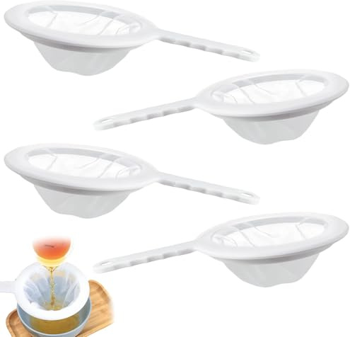 4 coladores finos de nailon con mango largo, malla 200/300/400/450, filtro fino, filtro de licor, filtro fino reutilizable para cocina (con mango largo)