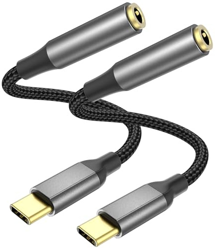 USB C to 3.5mm Jack Audio Adapter, 2 Pack USB Type C to Headphone Adapter Jack HiFi DAC Chip Aux to USB C Adapter Compatible with iPhone 16 15 Samsung Galaxy S22 S21 S20, iPad Pro