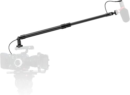 NEEWER Kolfibermikrofon bomstång, 44-92 cm utdragbar, inbyggd 3,5 mm TRS hane till hona kabel, NATO-spik, kallt skomontering, 180° lutning, 500 g max belastning mikrofonarm för intervjuer