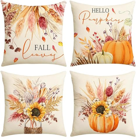 4 stycken höstdekorationer örngott 45 x 45 cm örngott höst skördefest dekorativa örngott pumpa örngott linne höst örngott för soffa säng heminredning