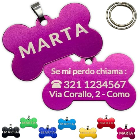 DNDY Medaglietta Cane Personalizzata con Incisione Laser Fronte Retro - Alluminio Anodizzato - Targhetta Personalizzata Cane (Purple)