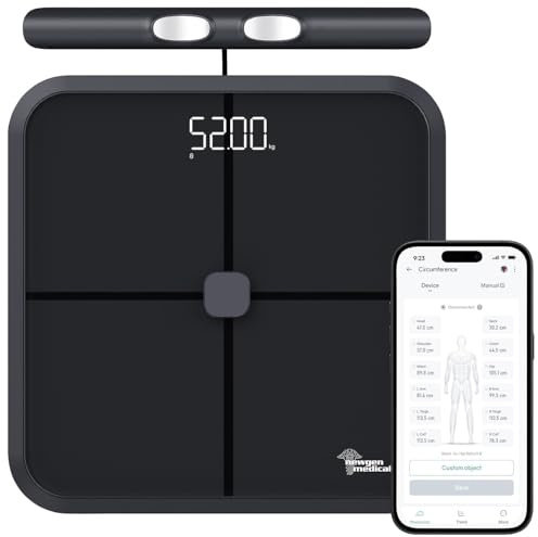 newgen medicals Körperanalysewaage: Digitale Körperfettwaage mit Handsensoren, Bluetooth-App, 8 Elektroden (Ganzkörperanalyse-Waage, Smart Waage, Fitness)
