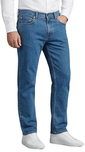 Mens Denim Jeans Straight Leg Regular Fit Trousers – Classic 5 Pocket Work Pants with Zip Fly – Casual Everyday Cotton Mix Denim Jeans Light Blue 34/27