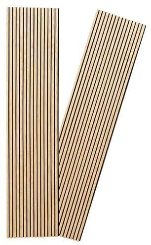 Vivodo Akustikpaneele | Farbe: Eiche | Wandpaneele in verschiedenen Formaten | Deko Wohnzimmer | Wanddeko in Holz | Akustik Paneele Wand | Lamellenwand (240 x 60 cm - 2 Stk.)