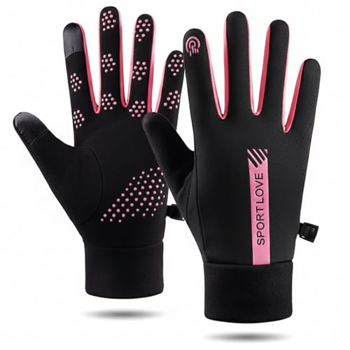 Anti-Slip Winter Thermal Gloves Womens, Hand Back Waterproof Gloves Touch Screen,Driving Glove With Non-Slip Silicone,Windproof Softshell Glove for Cold Weather, Cycling, Running,Hiking(Rose Red)