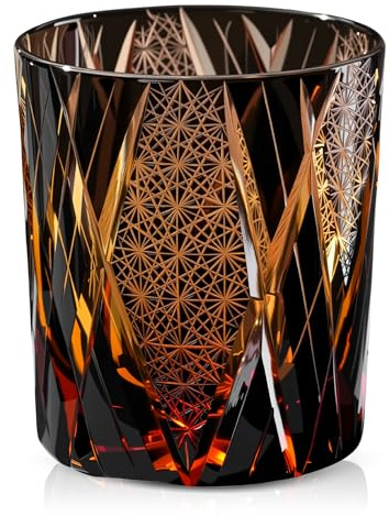 Cristalyn Bicchiere Whisky Giapponese Edo Kirico Kiku Tsunagi Cristallo - Degustazione Tumbler Regalo Uomo per Bourbon Scotch Cognac - Vetro Fatto a Mano Compleanno Idee Regalo (Marrone, 250ml)