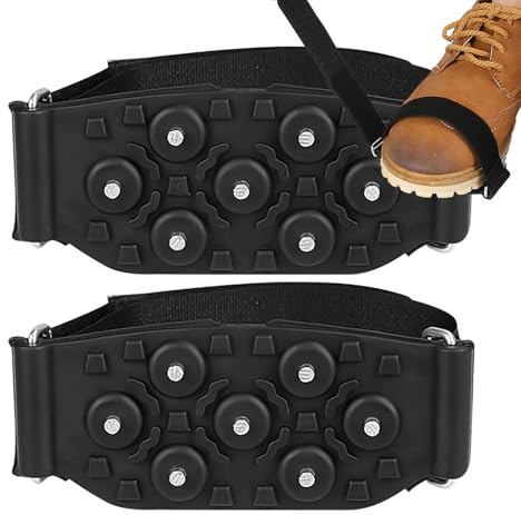 Snow Ice Cleats - Crampons Grips with Teeth of 18 Pack, Elastic Harness | Non-Slip Traction Aid for Winter Trails, Hiking, Jogging, Climbing, M
