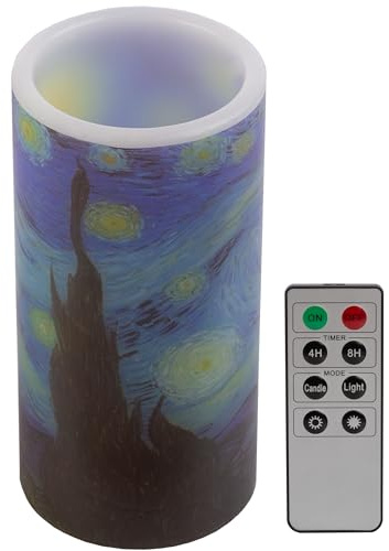 Lavish Home Flameless Candles -Van Gogh Starry Night Battery Operated Candles with Remote and Flickering Light for Home Décor