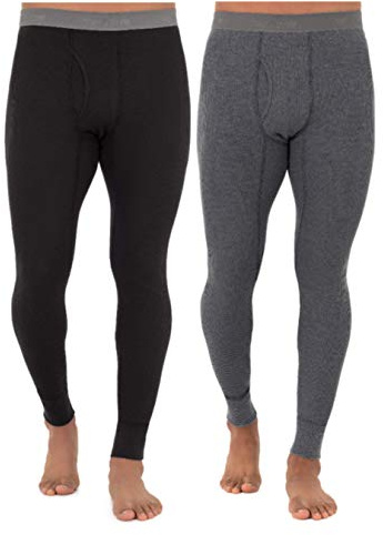 Fruit of The Loom Men's 2-Pack Recycled Waffle Thermal Underwear Bottom, Black/Greystone Heather, 2X-Large