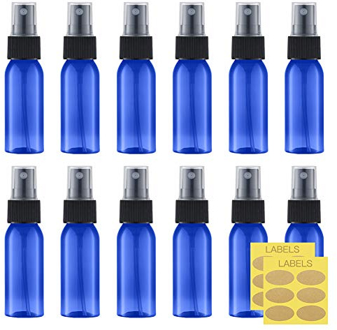 Toureal 30ML Blu Flacone Spray Vuoto da Viaggio (12 Pezz) Plastica Bottiglia Atomizzatore, Boccette Contenitori per Liquidi