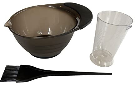 Set da 3 pezzi di colore nero professionale da parrucchiere - Include ciotola tinta/tintura, pennello e brocca di misurazione. Kit ideale per la casa per tinture per capelli.