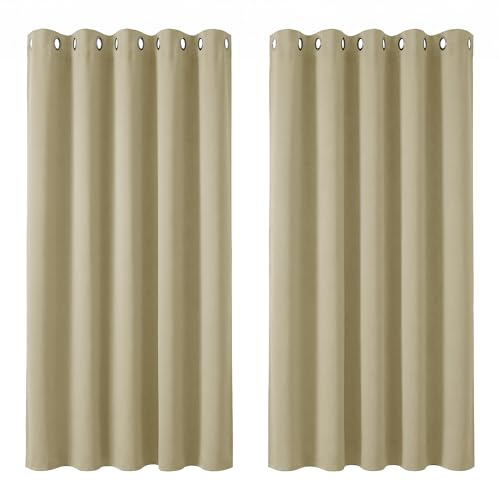 Deconovo Super Soft Thermal Insulated Curtains Eyelet Room Darkening Curtains for Bedroom 66 x 63 Inch Beige 2 Panels