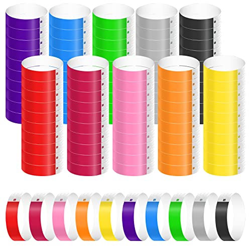 1000 Uds Pulseras de Papel para Eventos, Impermeables Pulseras Identificativas Pulseras de Entrada para Eventos Festivales de Música Conciertos Concursos Fiesta Discoteca (10 Colores)