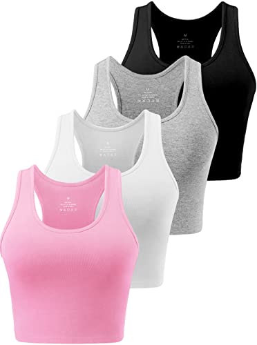 Star Vibe 4 Stücke Sport Crop Top Set Damen Basic Sporttop Tanktops Frauen Yoga Sport Top Damen Fitness Black/Light Grey/White/Pink M