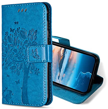 KANVOOS Coque pour iPhone 13 Mini, Etui Protection Housse Premium en Cuir PU, Antichoc Étui à Rabat Portefeuille Flip Case pour iPhone 13 Mini (Bleu)