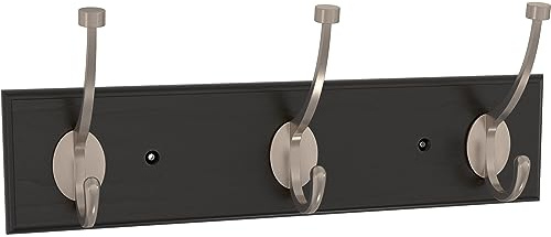 Franklin Brass Pilltop (1-Pack) 15' Coat Rack Wall Mount Matte Black/Nickel Metal Hat Rack, 3 Hooks Hook Rail for Clothes, Towels, Purses, Bags, Kitchen, Entry, Closet Organization B46715K-218-C