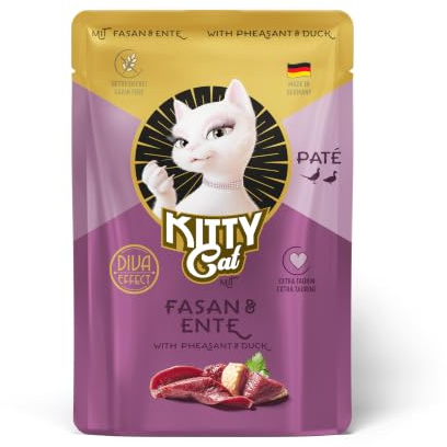 KITTY Cat Paté Fasan & Canard, 6 x 85 g, Nourriture Humide pour Chat, sans céréales, avec Taurine, Huile de Saumon et Moule aux orles Vertes, Aliment Complet à Haute teneur en Viande, fabriqué en