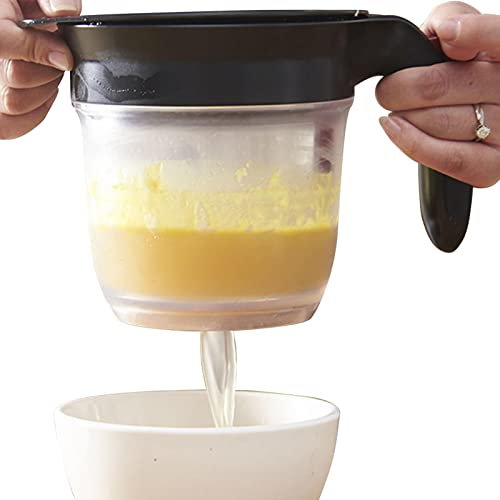 Aizuoni Soßenfettabscheider - Klarer Fettabscheider-Messbecher,Fettabschäumer, Lebensmittelsieb, Mit Bodenfreigabe, Entfettungsbecher, Fettsieb, Soßen-Fettabscheider