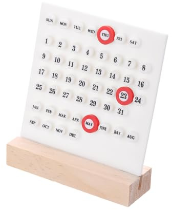 PATIKIL evig kalender i trä, skrivbord akrylkalenderstativ månad vecka datumvisning för skrivbord, kontor, heminredning, vit