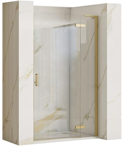 Rea Porte de douche 100 Gold Brush + profil Verre de sécurité trempé transparent 6 mm (Or brossé)