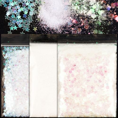 BOOMTOP Glitter colorato fai da te, stella/rotonda/seix punto di Natale glitter, glitter corpo viso unghie pittura decorazione, 0,2 mm/1 mm/3 mm, 3 motivi