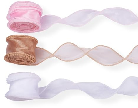 FASHEWELRY 3 rotoli di nastro in organza da 40 mm in chiffon trasparente con filo metallico, per fai da te, fiocchi, artigianato, bouquet di fiori, ghirlande, decorazioni per avvolgere
