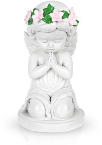 DIBALIYI Statue d'ange gardien en prière, statue d'ange blanc, décoration funéraire, résistante aux intempéries, en résine de bureau, statues de jardin avec ailes pour Thanksgiving
