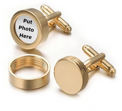 RunootPR Gemelos con foto de plata y oro personalizados para hombre, camisa de hombre, boda, negocios, fiesta de baile, joyería para hombre, con caja de regalo, 0.4, Cobre, Cobre.
