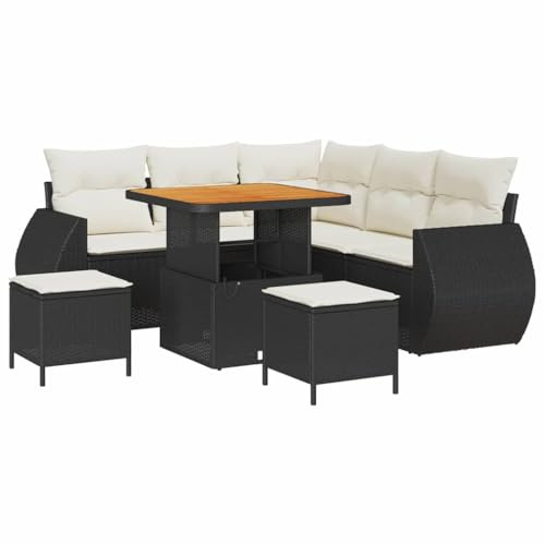 vidaXL Trädgårdsoffset 8 pcs Svart konstrotting, Modulärt trädgårdslounge-set, modern rattan-soffa, akaciaträ utemöbler, väderbeständig avkoppling