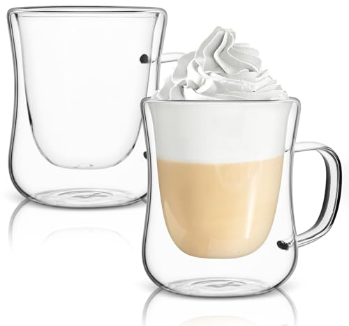 Yeelua Coffee Mugs, 2pcs 300ml Double Walled Coffee Glasses Cups, Cappuccino, Latte, Macchiato Coffee Mugs for Hot & Cold Drinks, Glass Cups for Tea Milk Juice