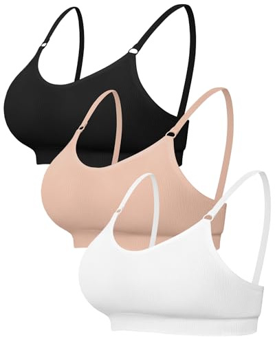 Channo Reggiseno Sportivo Senza Ferretto - Confezione da 3 Senza Cuciture in Nylon Tessuto a Coste Bretelle Regolabili