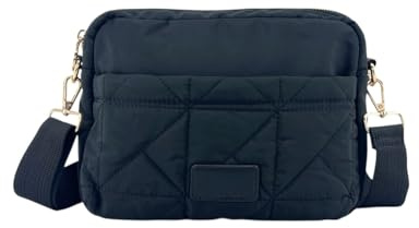 MODELISA - Bolso Bandolera Acolchado Cierre De Cremallera Correa Ajustable Hombro Estilo Casual Para Mujer (Negro)
