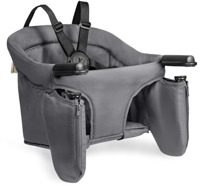 hauck Fix N Sit Silla de Mesa Bebé | Trona de Viaje Plegable con Arnés de 5 Puntos desde 6 Meses hasta 15 kg - Fijación Segura - Bolsa de Transporte - Ligera y Compacta - Ideal para Viajar - Gris