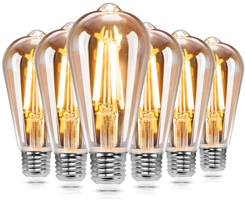 GREAT JACOB Bombilla LED ST64 Edison Vintage. Bombilla Led E27 10W=131W, Bombilla De Filamento Led luz cálida 2200K, No Regulable. Pack 6 Uds