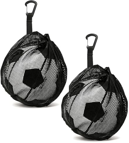 DVSWDMA 2PCS Rete Porta Palloni, 1 Sacca con Tasca a Zip, Materiale Mesh Traspirante, con Moschettone e Cordino Regolabile Accessori per Palla Portatile da Tennis, nero