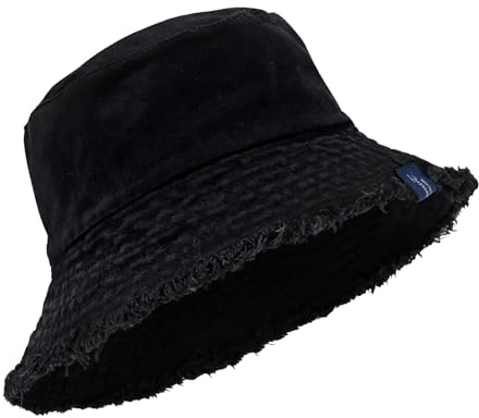 AYPOW Bucket Hats Womens Men Reversible Washed Cotton UV Protection Sun Hats with Frayed Edge Foldable Breathable Fishing Hat Unisex for Ladies Girls Travel Beach Walking Outdoor Black