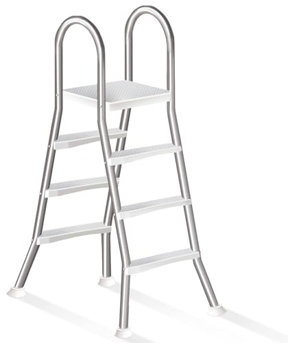 Errzom Escalera de Doble Cara para Piscinas Elevadas con Peldaños Antideslizantes, Escalera de Acero para Piscinas con Barandillas de Seguridad, para Piscinas de 135 cm,110cm