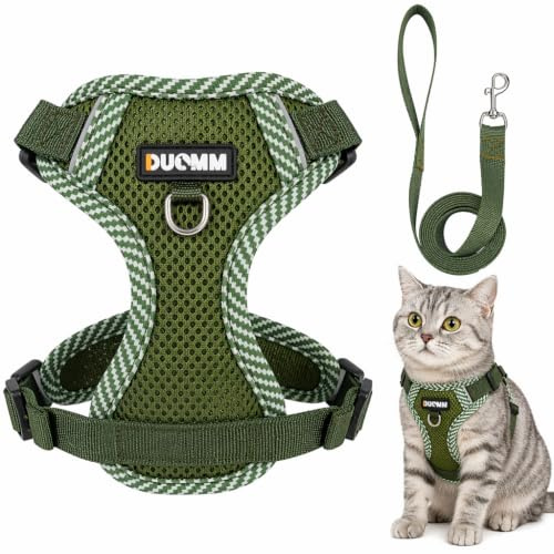 1 Pack Cat Harness and Lead Set, Escape Proof Adjustable Kitten Vest with Leash, Green Medium Size Breathable Polyester Mesh Walking Harnesses for Cats Pets Safe Outdoor Adventure