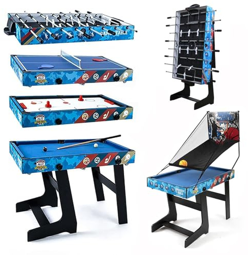 HLC 5 in 1 Multifunknierte Tischspiel, Multifunktionstisch Spieltisch, Tischkicker|Tischtennis|Air Hockey|Billard|Basketballspiel.