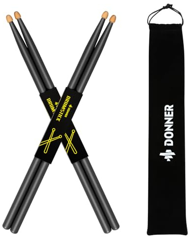 Donner 5A Baquetas de la Batería para Tambor/Palillo de Madera de Arce Clásica con Bolsillo, 2 Pares Color Negro