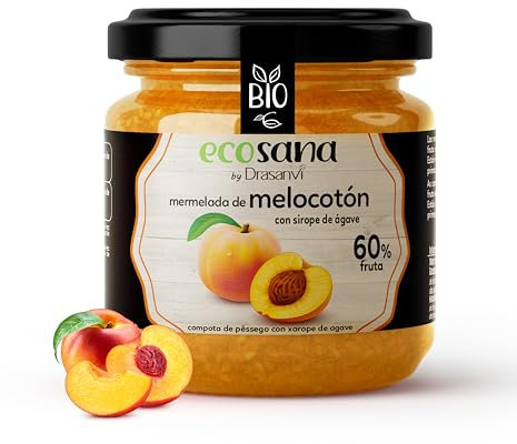 Drasanvi ECOSANA MERMELADA DE MELOCOTÓN CON SIROPE DE AGAVE CERTIFICADO BIO by - 60% FRUTA - VEGANO - SIN GLUTEN - 260g