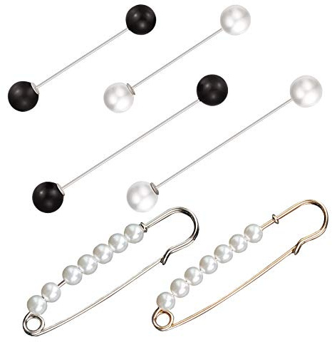 Pin de chal de suéter,6 piezas de las mujeres pinzas para suéter doble perla falsa horquilla blanca negro broche clips para mujeres niñas ropa decoración(estilo 1)
