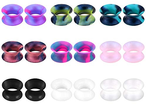 MODRSA 9 Pairs Dilatatore Piercing Orecchio Silicone Tunnel Plugs Piercing Estensore Dilatatori Lobo Double Flared Flesh Piercing 12MM