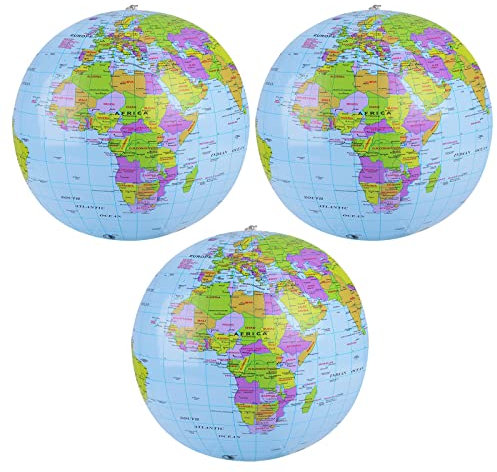 Cobee Aufblasbare Kugeln, 3 Stück PVC Weltkugel Kugeln Globus der Welt Erde Beach Balss für Strand Schule Bildung Unterricht Kinder Jugendliche (40,6 cm vor dem Aufblasen 30,5 cm nach dem Aufblasen)