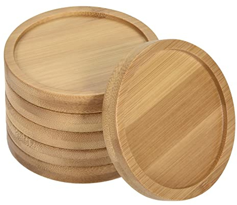 sourcing map Platillos para Maceta 6uds, Plato Planta de 7,5cm Diámetro Exterior, Bandeja de Goteo de bambú Redonda de Flores para Interiores